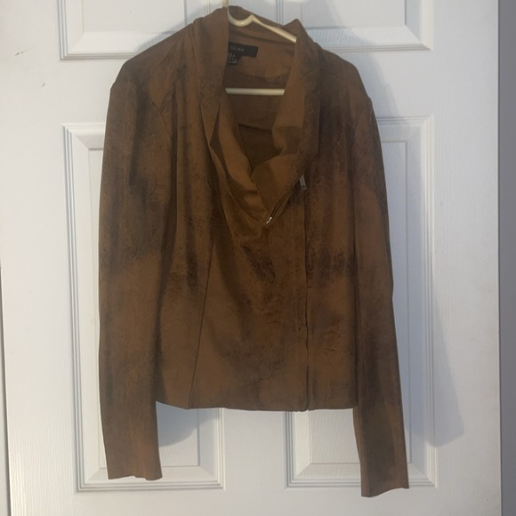 Cool fake leather distressed vibe brown light jacket - Picture 2 of 4